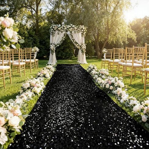 Wedding Aisle Runner: 2FT×15FT Sequin Fabric - Gold Sparkly Carpet Runner for Prom Party Outdoor Grass Floor Indoor Walkway Rug Runner Hallway Decorations in Kuwait