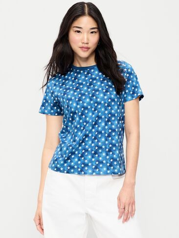 تي شيرت مطبوع برقبة دائرية من Old Navy EveryWear - نجوم باللون الأبيض الداكن in Kuwait