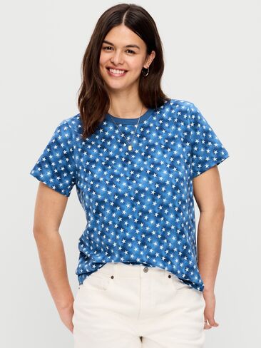 تي شيرت مطبوع برقبة دائرية من Old Navy EveryWear - نجوم باللون الأبيض الداكن in Kuwait