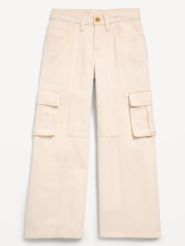 Old Navy Super Baggy Wide-Leg Cargo Twill Pants for Girls - Creme De La Creme in Saudi Arabia