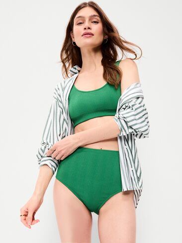 قطعة سفلية بيكيني مضلعة عالية الخصر من Old Navy - صبغة زمردية in Saudi Arabia