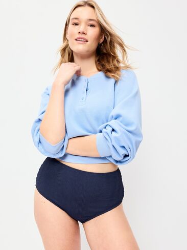 قطعة سفلية بيكيني مضلعة عالية الخصر من Old Navy - Lost at Sea Navy in Saudi Arabia