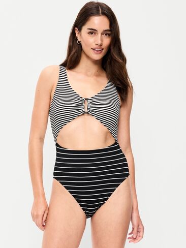 Old Navy Textured One-Piece Cut-Out Swimsuit - Black White Stripe in Saudi Arabia