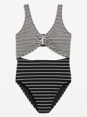 Old Navy Textured One-Piece Cut-Out Swimsuit - Black White Stripe in Saudi Arabia
