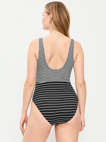 Old Navy Textured One-Piece Cut-Out Swimsuit - Black White Stripe in Saudi Arabia