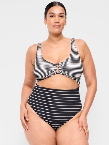 Old Navy Textured One-Piece Cut-Out Swimsuit - Black White Stripe in Saudi Arabia