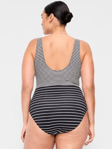 Old Navy Textured One-Piece Cut-Out Swimsuit - Black White Stripe in Saudi Arabia