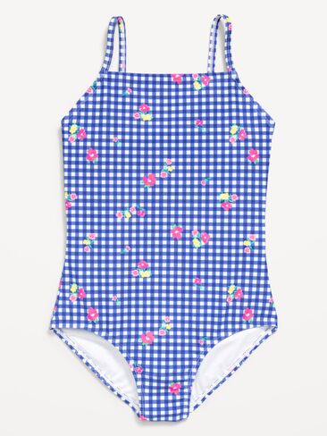 Old Navy Back Cutout One-Piece Swimsuit for Girls - Blue Gingham in Saudi Arabia