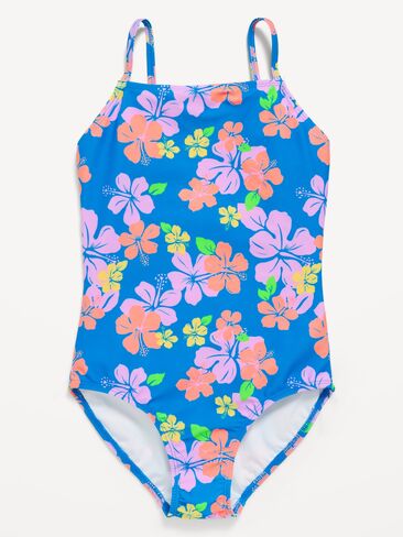 Old Navy Back Cutout One-Piece Swimsuit for Girls - Blue Hibiscus in Saudi Arabia