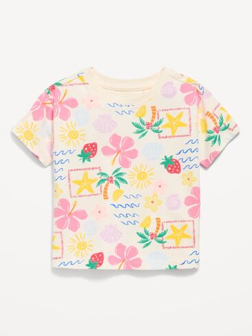 تي شيرت بأكمام قصيرة مطبوع عليه Old Navy للفتيات الصغيرات - أيقونات استوائية in Kuwait