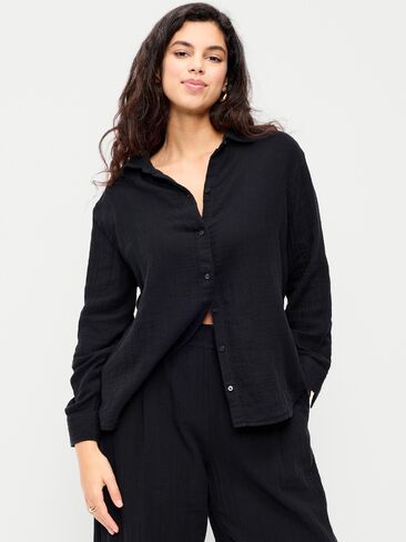 Old Navy Open-Back Crinkle Gauze Button-Down Shirt - Black Jack in Saudi Arabia