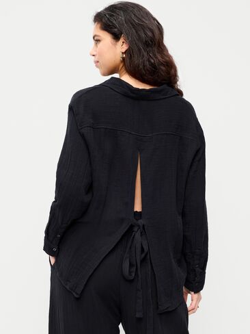 Old Navy Open-Back Crinkle Gauze Button-Down Shirt - Black Jack in Saudi Arabia