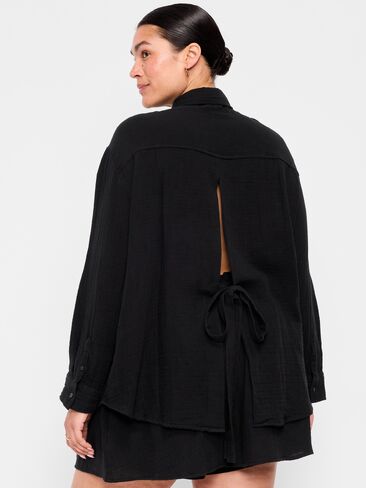 Old Navy Open-Back Crinkle Gauze Button-Down Shirt - Black Jack in Saudi Arabia