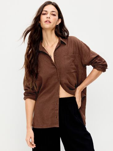 قميص فضفاض بأزرار من مزيج الكتان من Old Navy - فلفل in Saudi Arabia
