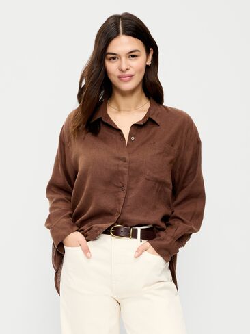 قميص فضفاض بأزرار من مزيج الكتان من Old Navy - فلفل in Saudi Arabia