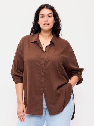 قميص فضفاض بأزرار من مزيج الكتان من Old Navy - فلفل in Saudi Arabia