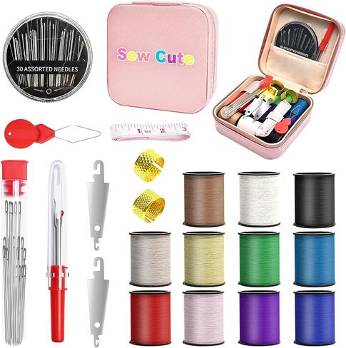 MASHDE 74 PCS Sewing Kit, Big Eye Steel Sewing Needles Kit with Storage Box, Include 55 Steel Needles for Hand Sewing, 11 Colored Threads, Tape Measure, Needle Threaders, Thimbles, Seam Rippers in Saudi Arabia