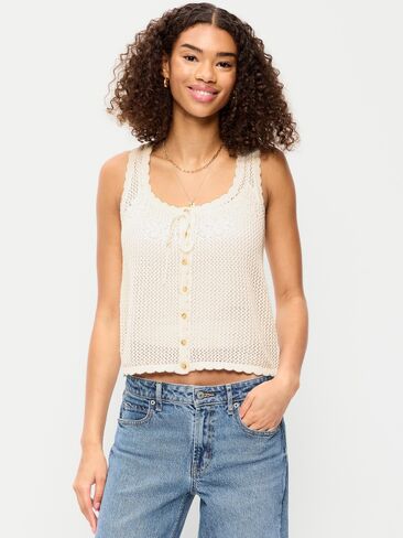 Old Navy Sleeveless Seaside Cotton Crochet Tank Top - Sea Salt in Saudi Arabia