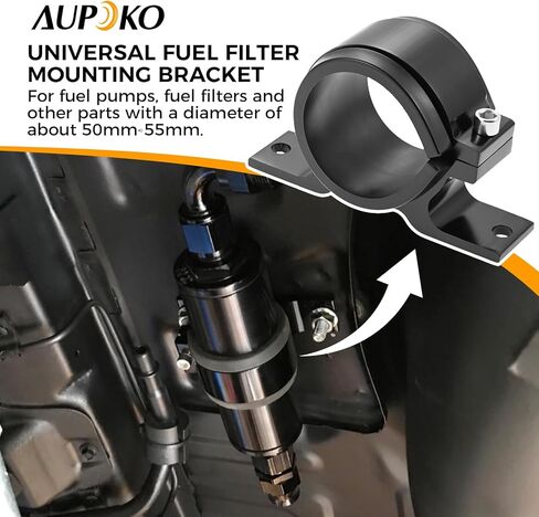 Aupoko 60mm Fule Filter Bracket ، حامل مشبك مضخة الوقود ، وزيت السيارة العالمي/الوقود/غاز مضخات غاز (قوس أسود ، 50 مم ، سبائك الألومنيوم ، 2pcs) in Kuwait