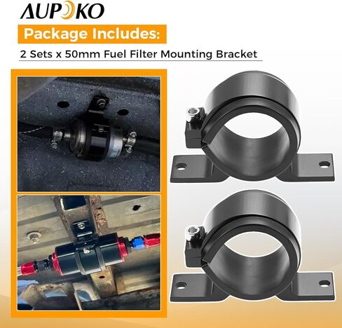 Aupoko 60mm Fule Filter Bracket ، حامل مشبك مضخة الوقود ، وزيت السيارة العالمي/الوقود/غاز مضخات غاز (قوس أسود ، 50 مم ، سبائك الألومنيوم ، 2pcs) in Kuwait