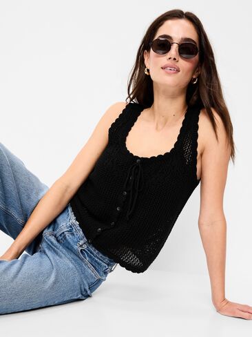 Old Navy Sleeveless Seaside Cotton Crochet Tank Top - Black Jack in Saudi Arabia