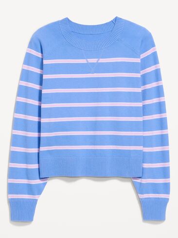 Old Navy SoSoft Lite Cropped Crew-Neck Sweater - Blue Multi Stripe in Saudi Arabia