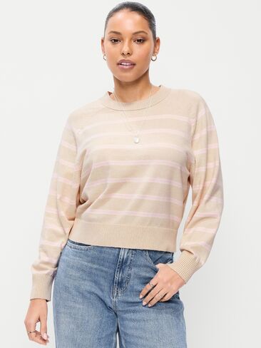 Old Navy SoSoft Lite Cropped Crew-Neck Sweater - Pink Stripe in Saudi Arabia