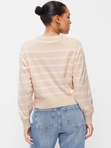 Old Navy SoSoft Lite Cropped Crew-Neck Sweater - Pink Stripe in Saudi Arabia