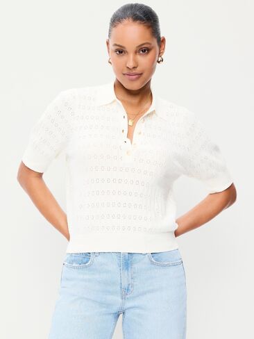 Old Navy SoSoft Lite Short-Sleeve Pointelle Cropped Polo - Sea Salt in Saudi Arabia