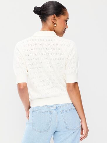 Old Navy SoSoft Lite Short-Sleeve Pointelle Cropped Polo - Sea Salt in Saudi Arabia