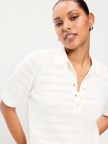 Old Navy SoSoft Lite Short-Sleeve Pointelle Cropped Polo - Sea Salt in Saudi Arabia