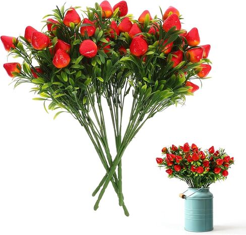 Cabilock 5pcs Artificial Strawberry Stems - Faux Strawberry Bunch, Rustic Fake Fruit Branches for Home Decor Party Centerpieces Photography Props in Saudi Arabia