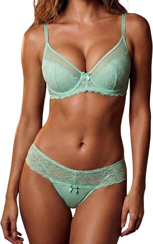 Lace Lingerie for Women 2 Piece, Push Up Bra and Cheeky Panty Sets for Women,Comfortable Womens Sexy Lingerie in Saudi Arabia