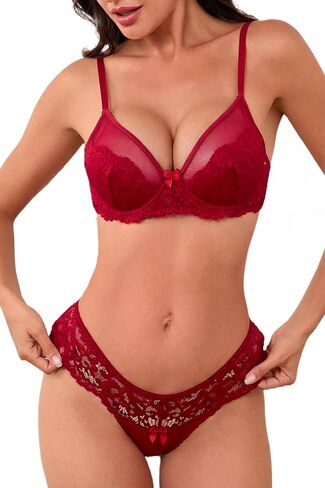 Lace Lingerie for Women 2 Piece, Push Up Bra and Cheeky Panty Sets for Women,Comfortable Womens Sexy Lingerie in Kuwait