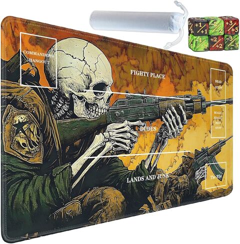 for TCG Playmat with Zones, Non-Slip Rubber Bottom Trading Card Game Mat with Storage Bag and 6 Dice, 24 x 14 inches for MTG Game Mat, Squirrel with Knife in Saudi Arabia