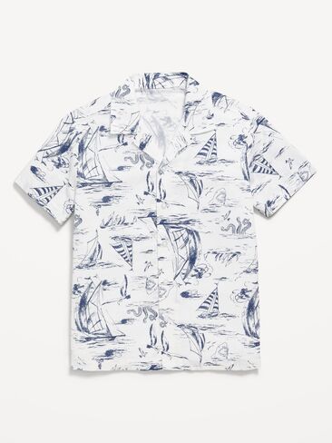 Old Navy Printed Short-Sleeve Linen-Blend Shirt for Boys - Sail Boats in Saudi Arabia