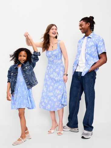 قميص كتان مطبوع بأكمام قصيرة للاولاد من Old Navy - زهور زرقاء in Saudi Arabia