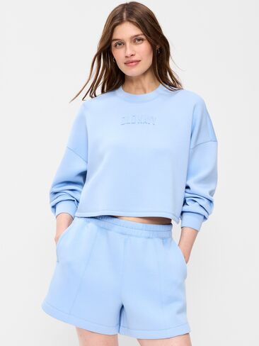 Old Navy Bounce Fleece Crew-Neck Cropped Sweatshirt - Monet Blue in Saudi Arabia