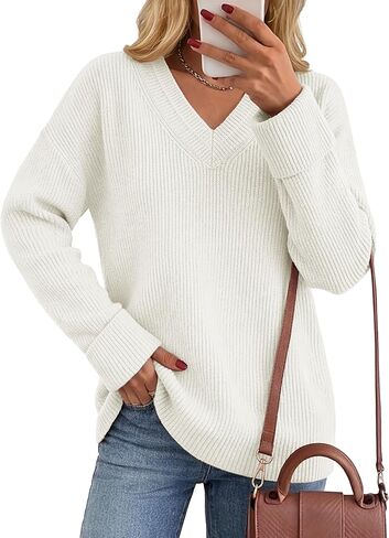 YUCOLEN Womens Long Sleeve Tops V Neck Sweater Pullover Casual Loose Fit Sweater Tunic Fall Fashion Clothes 2025 in Saudi Arabia