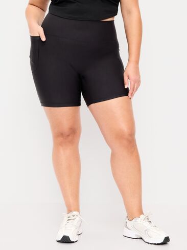Old Navy شورت بايكر PowerSoft بجيوب عالية الخصر للغاية - درزة داخلية 6 بوصة - بدون درزات أمامية - جاك أسود in Saudi Arabia
