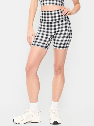 Old Navy Extra-High Waisted PowerSoft Boundless Pocket Biker Shorts-- 6-inch inseam - No Front Seam - Black/White Gingham in Saudi Arabia
