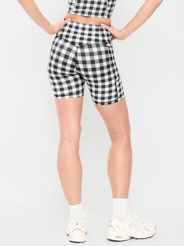 Old Navy Extra-High Waisted PowerSoft Boundless Pocket Biker Shorts-- 6-inch inseam - No Front Seam - Black/White Gingham in Saudi Arabia