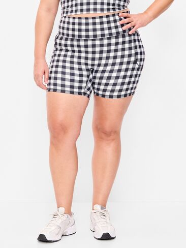 Old Navy Extra-High Waisted PowerSoft Boundless Pocket Biker Shorts-- 6-inch inseam - No Front Seam - Black/White Gingham in Saudi Arabia