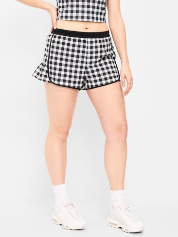 شورت Old Navy متوسط ​​الارتفاع StretchTech Run -- درزة داخلية 3 بوصة - قماش قطني أسود/أبيض in Kuwait