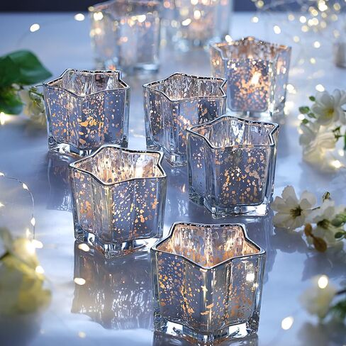 Letine 10pcs Copbed Candle Coups - ارتفاع شاي شاي شاي متنوع ، حاملي شموع نذري لديوالي ، زفاف ، مركزية مركزية ، ديكور الخريف والعطلات - Lucky Star Jar (طويل القامة 2.44 "، 1.57") in Kuwait