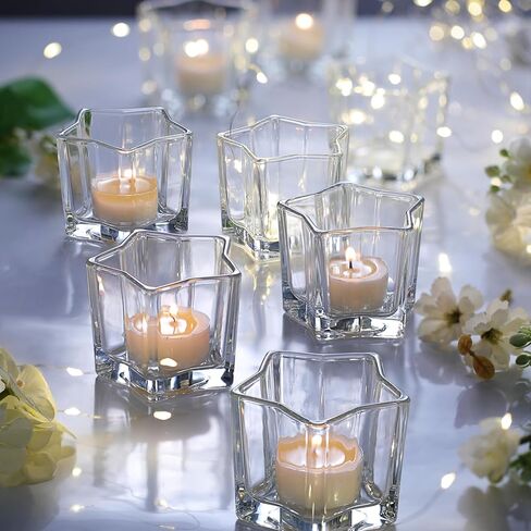 Letine 10pcs Copbed Candle Coups - ارتفاع شاي شاي شاي متنوع ، حاملي شموع نذري لديوالي ، زفاف ، مركزية مركزية ، ديكور الخريف والعطلات - Lucky Star Jar (طويل القامة 2.44 "، 1.57") in Kuwait