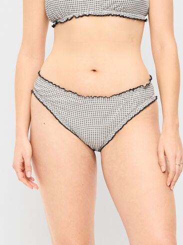 Old Navy Mid-Rise Ruffle Trim Swim Bottoms - Pique Black/White Gingham in Saudi Arabia