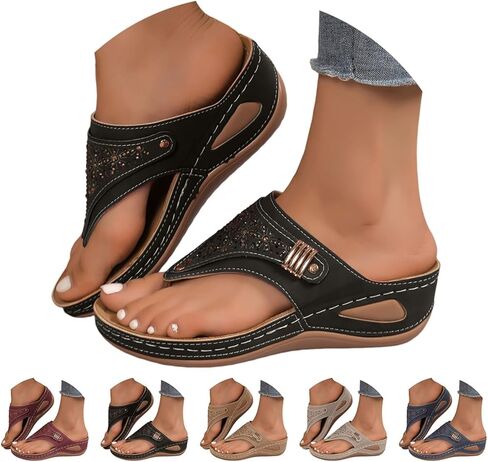 YOLAI Orthopedic Sandals for Women 2026 Summer Slip On Beach Flip Flops Dressy Arch Support Wedge Sandal Vintage Wide Width Sandals Casual Boho Slipper in Kuwait