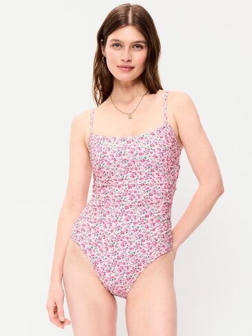 Old Navy Ruched One-Piece Swimsuit - Pink Floral in Saudi Arabia