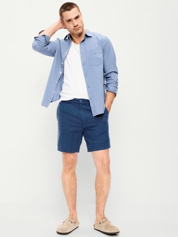 Old Navy Slim Linen-Blend Rotation Chino Shorts -- 8-inch inseam - Navy Blue in Saudi Arabia